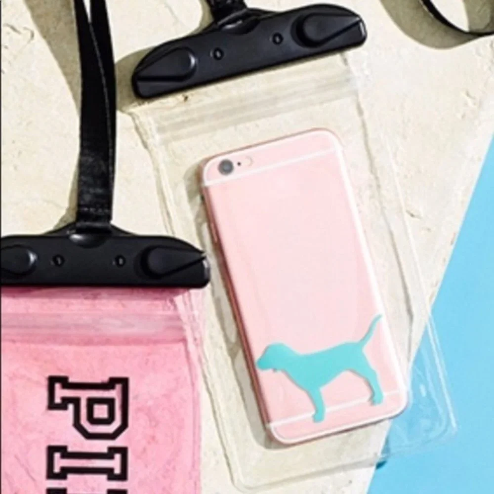 Victorias Secret PINK waterproof cell phone case protector lanyard black & aqua